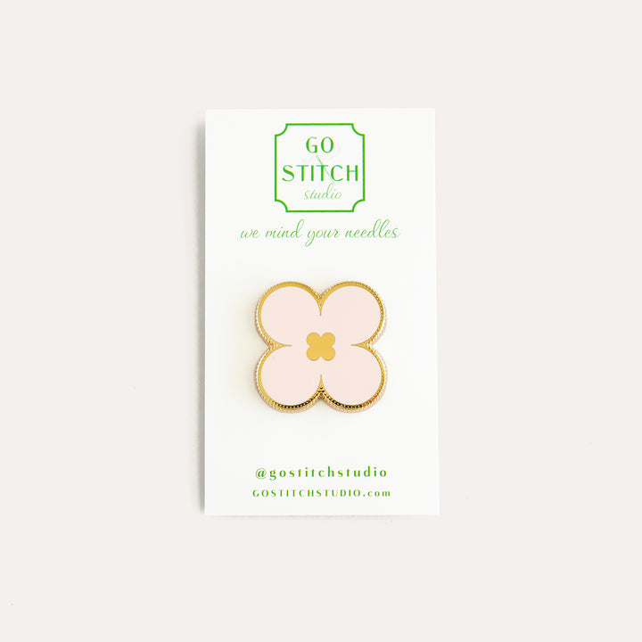Pink clover needle minder by Go Stitch Studio with secure magnet