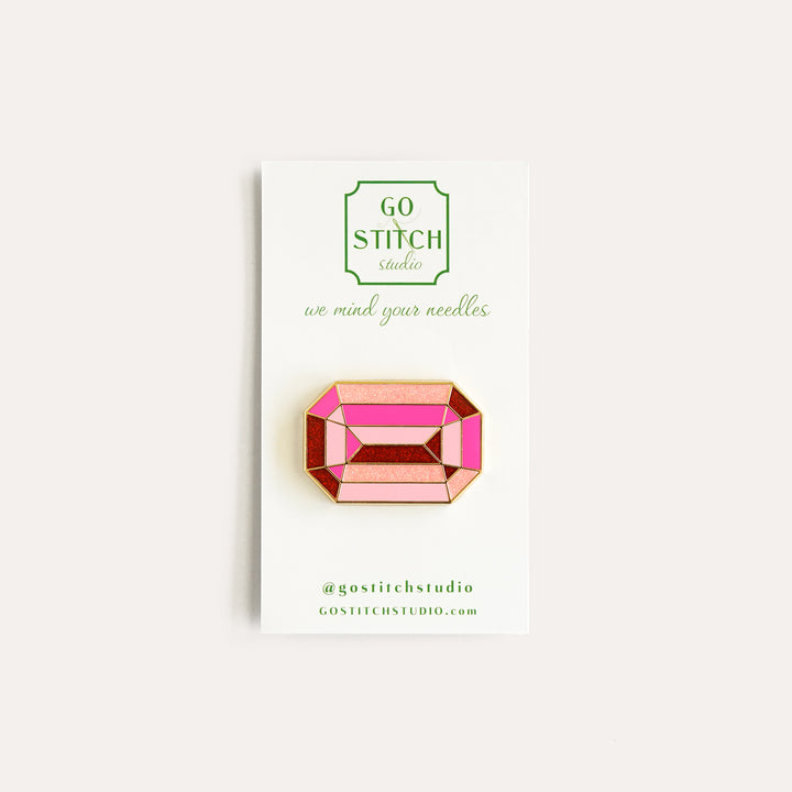 Pink Diamond Needle Minder by Go Stitch Studio with glitter enamel and faceted design