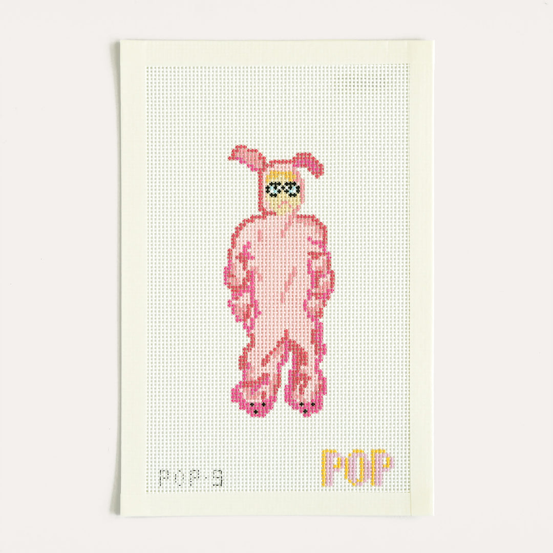 Pink Nightmare needlepoint canvas by POP Needle Arts on 13 mesh, whimsical holiday Christmas design
