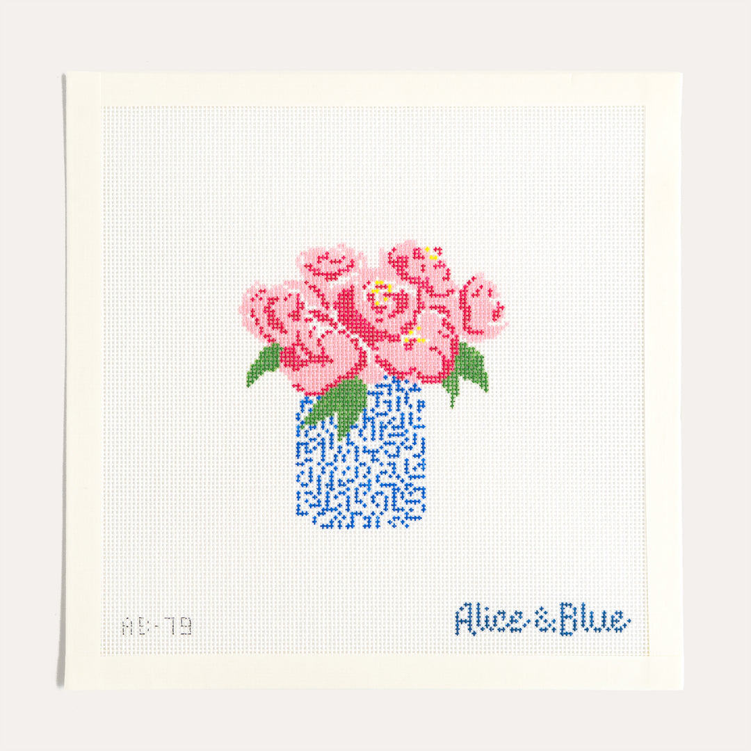 Pink Peonies needlepoint canvas by Alice and Blue on 18 mesh canvas