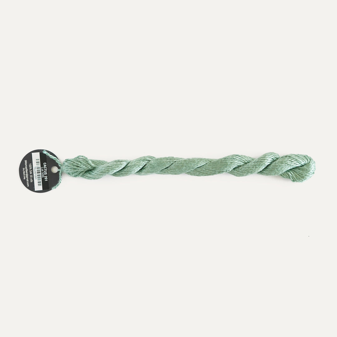 Planet Earth Silk in Cactus 201 by Tilli Tomas, 100% silk needlepoint thread, 30 yard skein, suitable for 13 mesh canvas