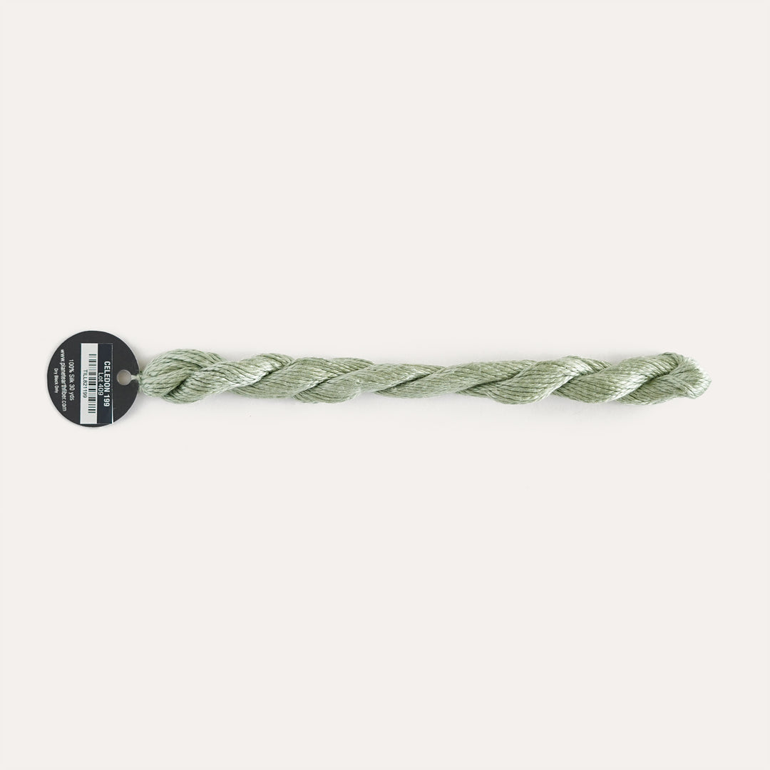 Planet Earth Silk in Celedon 199 by Tilli Tomas, 100% silk needlepoint thread, 30 yard skein, suitable for 13 mesh canvas