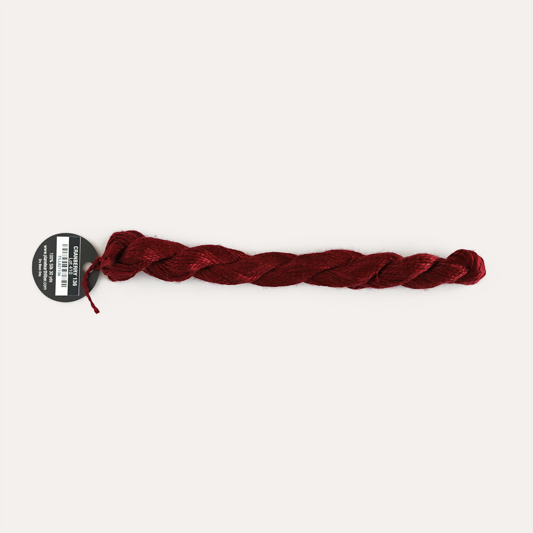 Planet Earth Silk in Cranberry 136 by Tilli Tomas, 100% silk needlepoint thread, 30 yard skein, suitable for 13 mesh canvas
