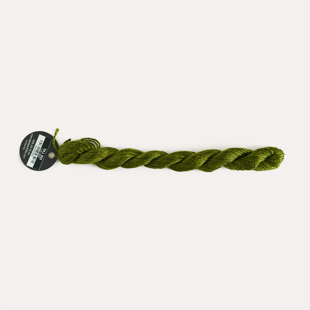 Planet Earth Silk in Dill 053 by Tilli Tomas, 100% silk needlepoint thread, 30 yard skein, suitable for 13 mesh canvas