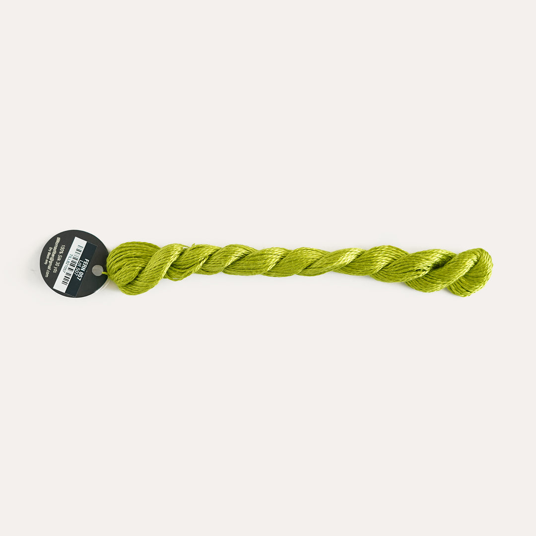 Planet Earth Silk in Fern 057 by Tilli Tomas, 100% silk needlepoint thread, 30 yard skein, suitable for 13 mesh canvas