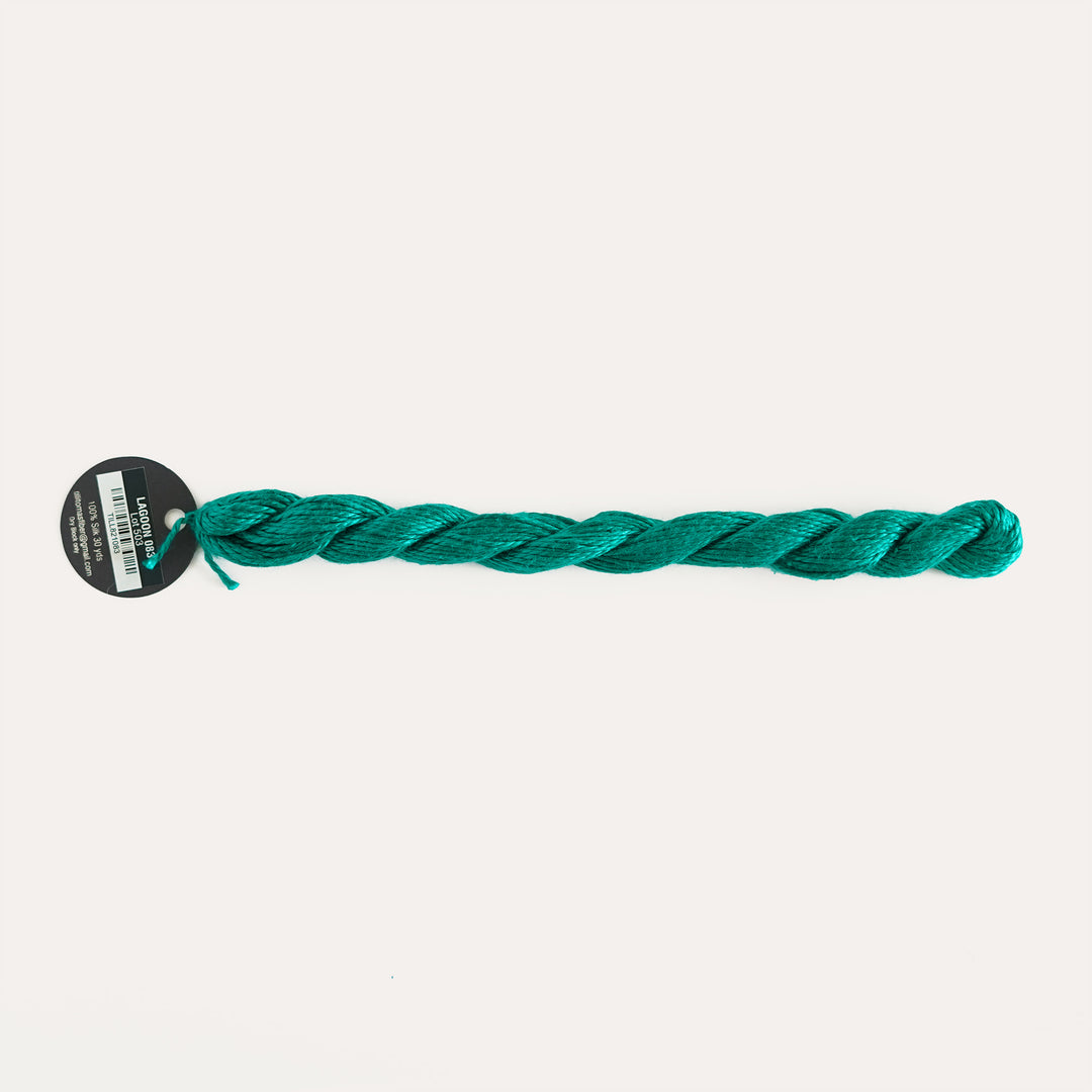 Planet Earth Silk in Lagoon 083 by Tilli Tomas, 100% silk needlepoint thread, 30 yard skein, suitable for 13 mesh canvas