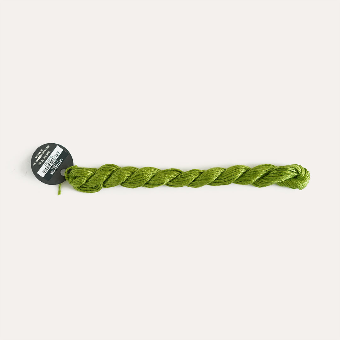 Planet Earth Silk in Lettuce 052 by Tilli Tomas, 100% silk needlepoint thread, 30 yard skein, suitable for 13 mesh canvas