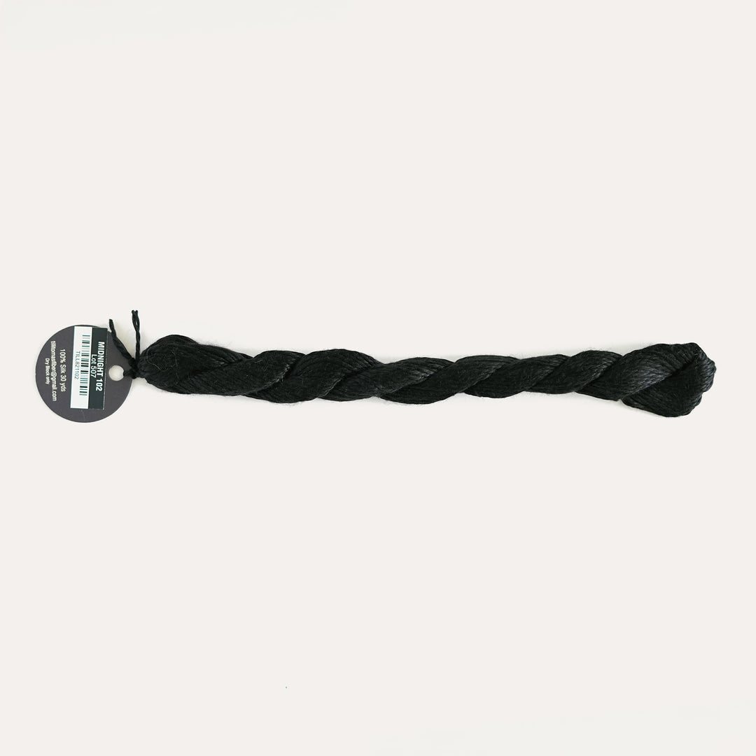 Planet Earth Silk in Midnight 102 by Tilli Tomas, 100% silk needlepoint thread, 30 yard skein, suitable for 13 mesh canvas