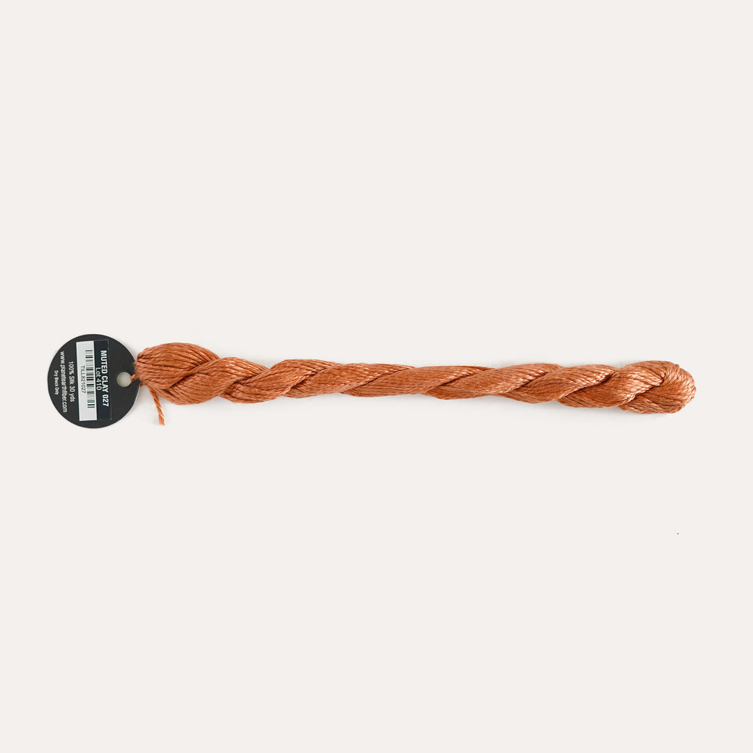 Planet Earth Silk in Muted Clay 027 by Tilli Tomas, 100% silk needlepoint thread, 30 yard skein, suitable for 13 mesh canvas