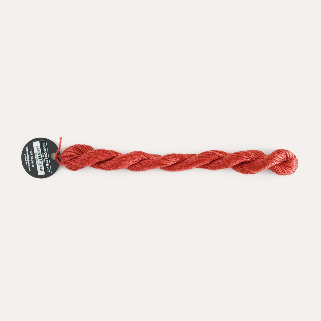 Planet Earth Silk in Nantucket Red 207 by Tilli Tomas, 100% silk needlepoint thread, 30 yard skein, suitable for 13 mesh canvas