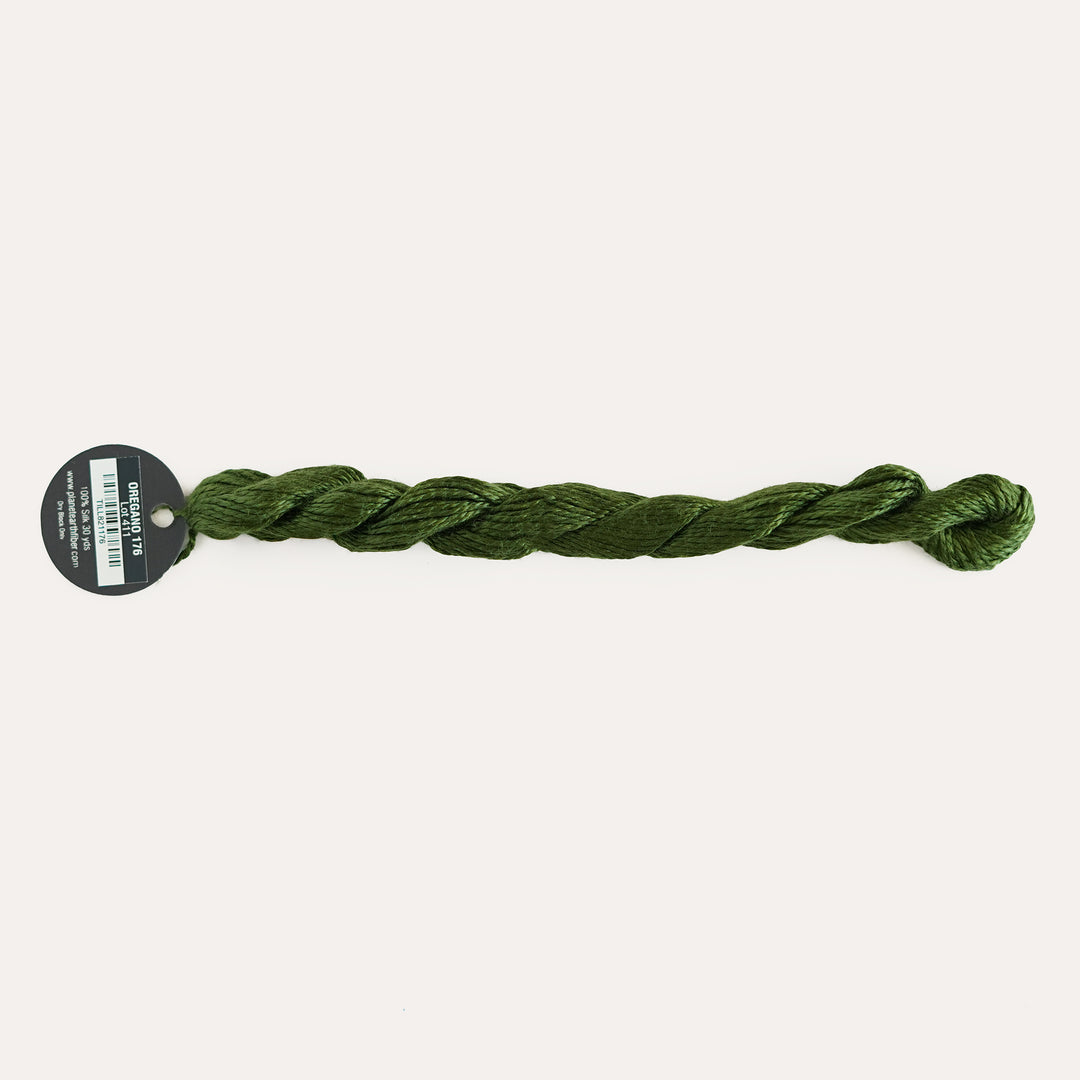 Planet Earth Silk in Oregano 176 by Tilli Tomas, 100% silk needlepoint thread, 30 yard skein, suitable for 13 mesh canvas