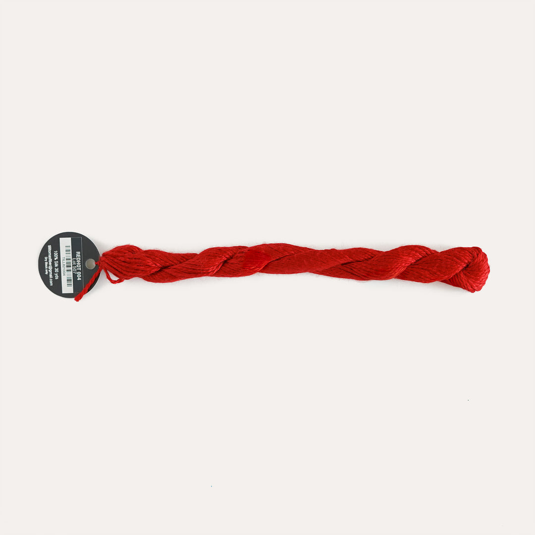 Planet Earth Silk in Red Hot 004 by Tilli Tomas, 100% silk needlepoint thread, 30 yard skein, suitable for 13 mesh canvas