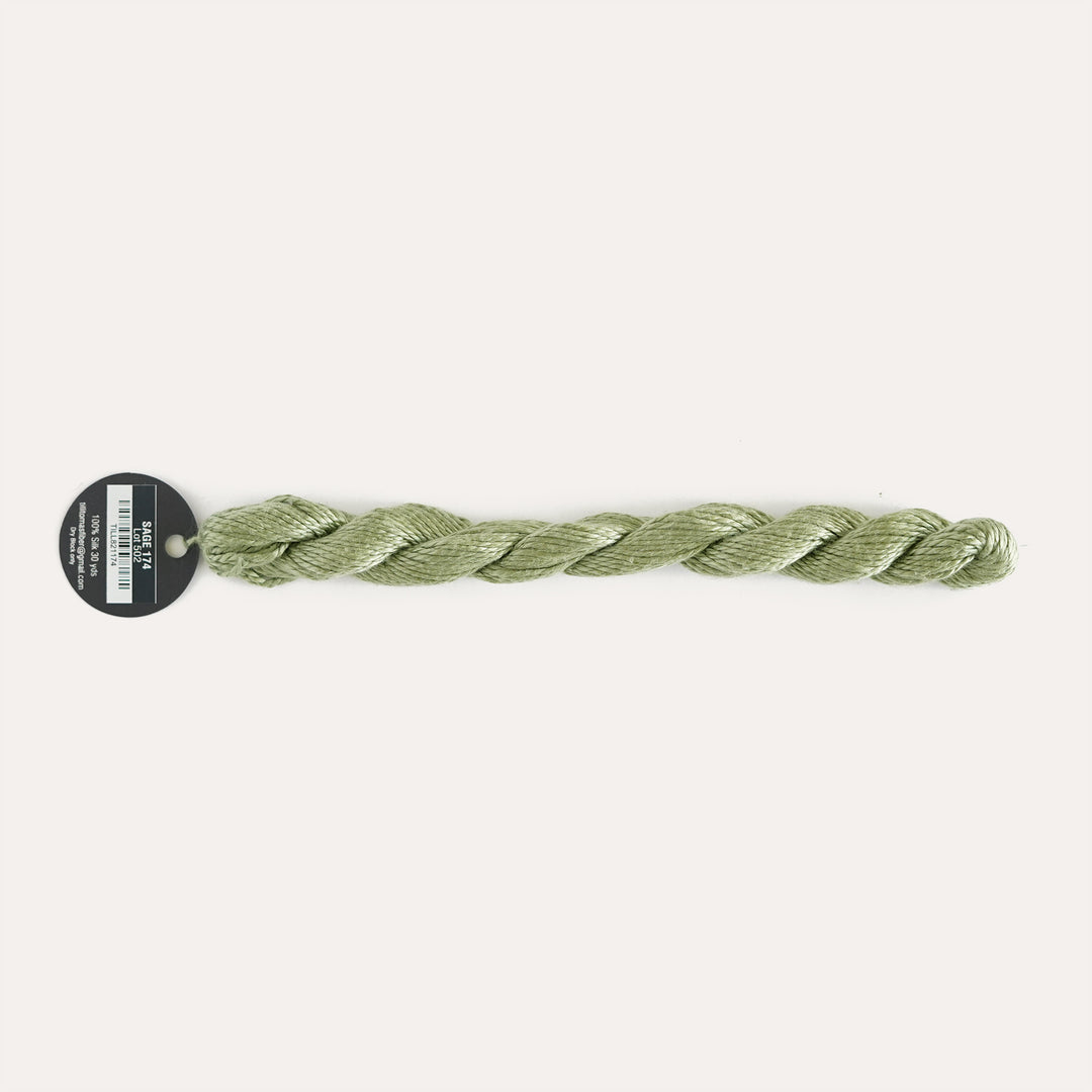 Planet Earth Silk in Sage 174 by Tilli Tomas, 100% silk needlepoint thread, 30 yard skein, suitable for 13 mesh canvas