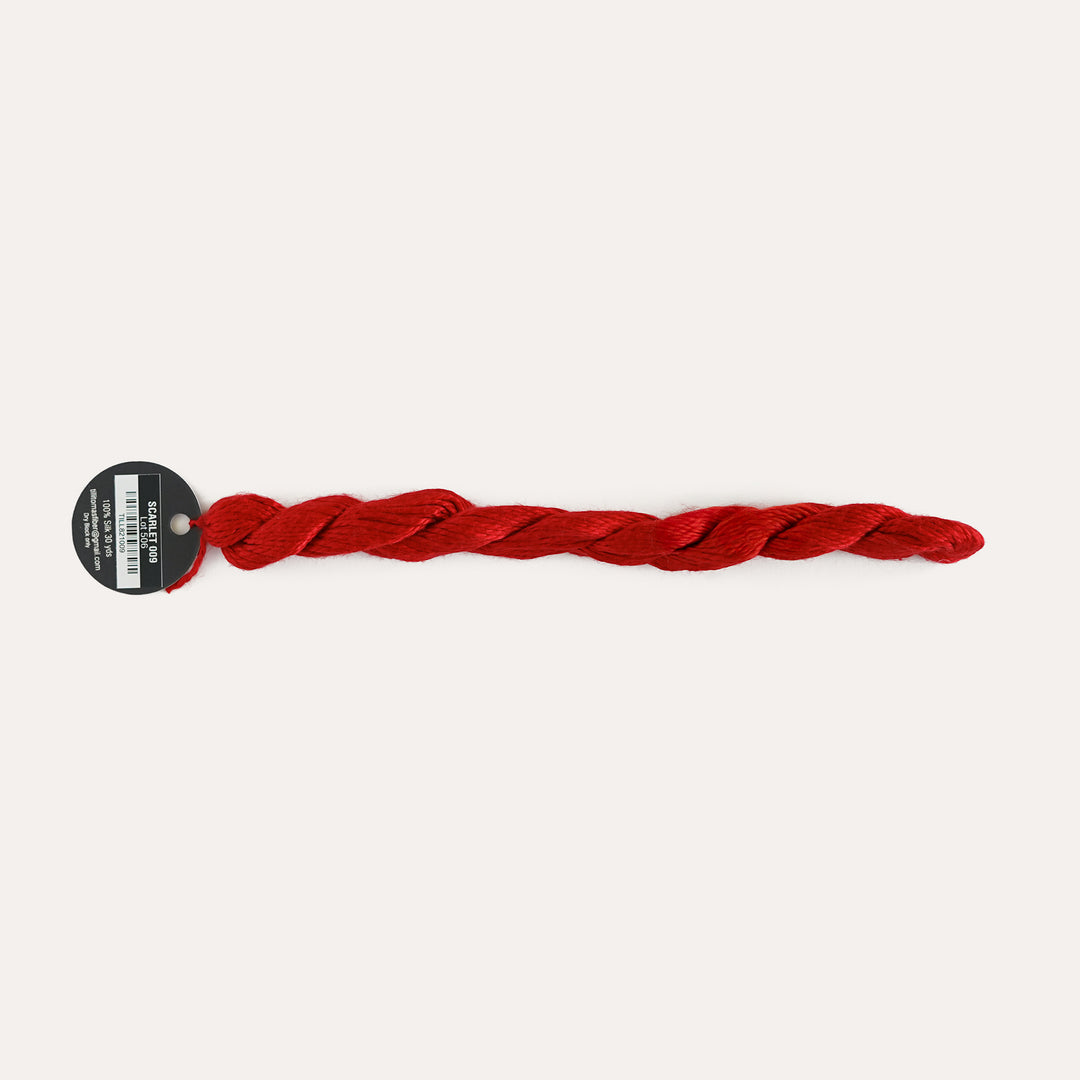 Planet Earth Silk in Scarlet 009 by Tilli Tomas, 100% silk needlepoint thread, 30 yard skein, suitable for 13 mesh canvas