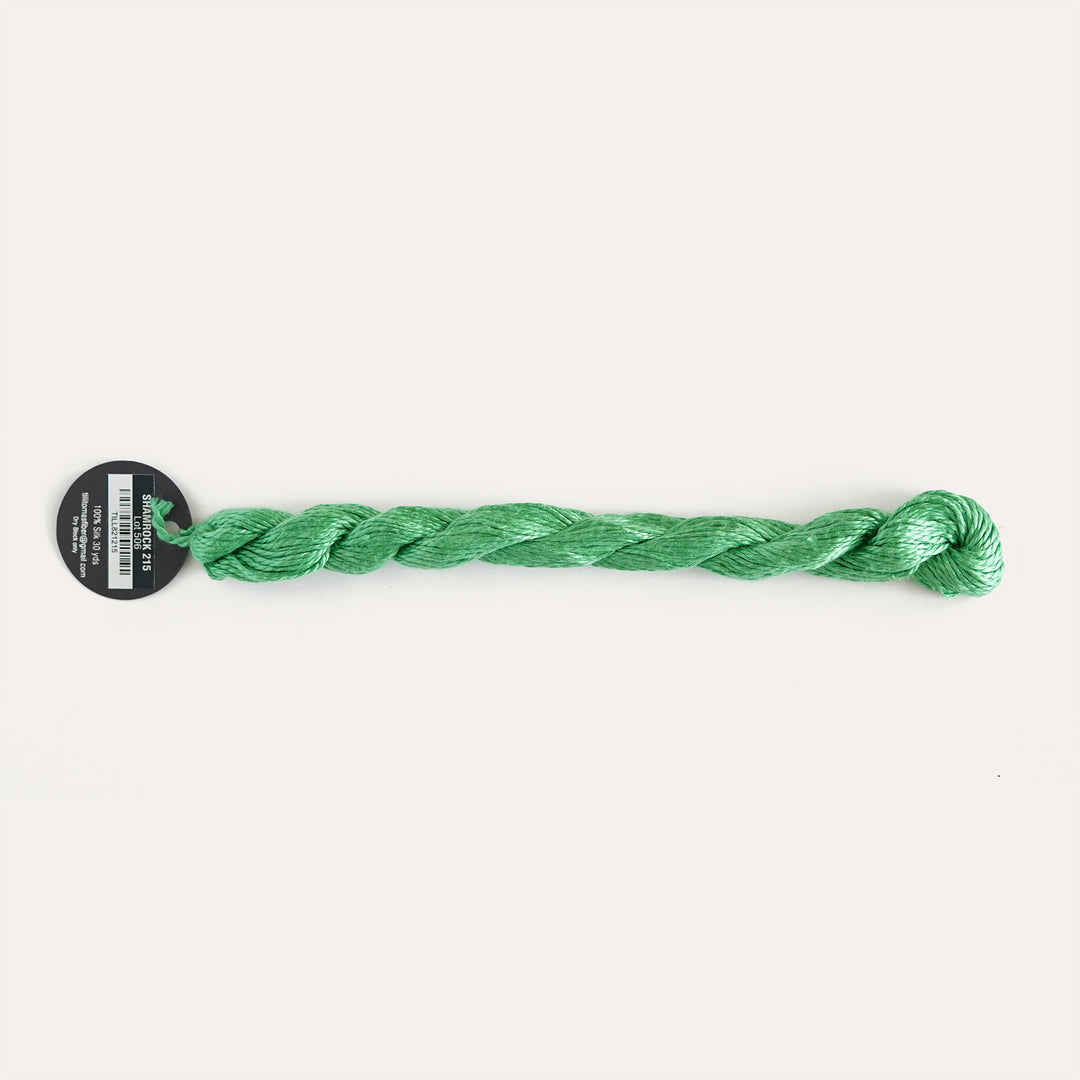 Planet Earth Silk in shamrock 215 by Tilli Tomas, 100% silk needlepoint thread, 30 yard skein, suitable for 13 mesh canvas