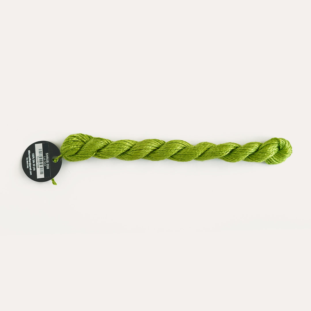 Planet Earth Silk in Shrub 058 by Tilli Tomas, 100% silk needlepoint thread, 30 yard skein, suitable for 13 mesh canvas