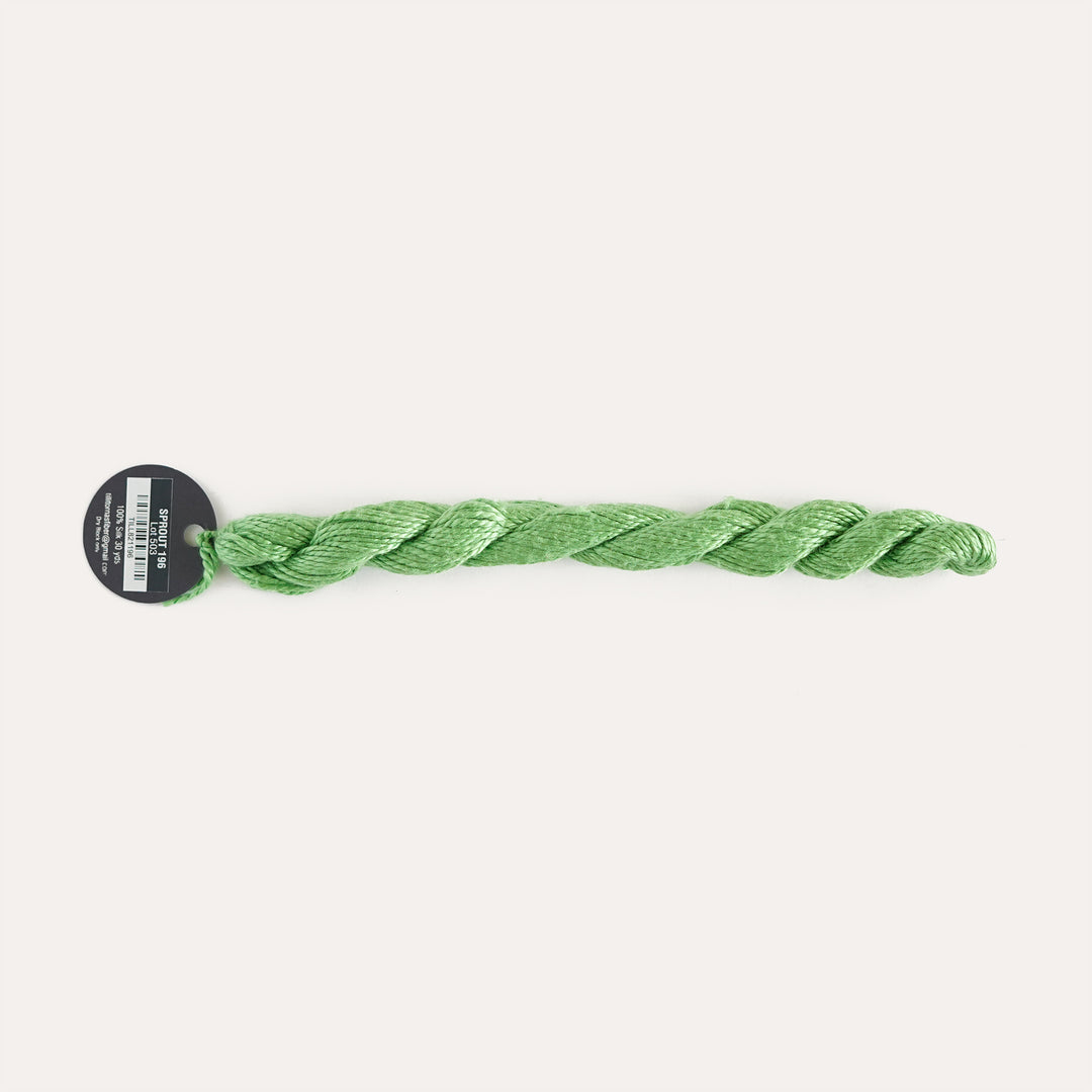 Planet Earth Silk in Sprout 196 by Tilli Tomas, 100% silk needlepoint thread, 30 yard skein, suitable for 13 mesh canvas