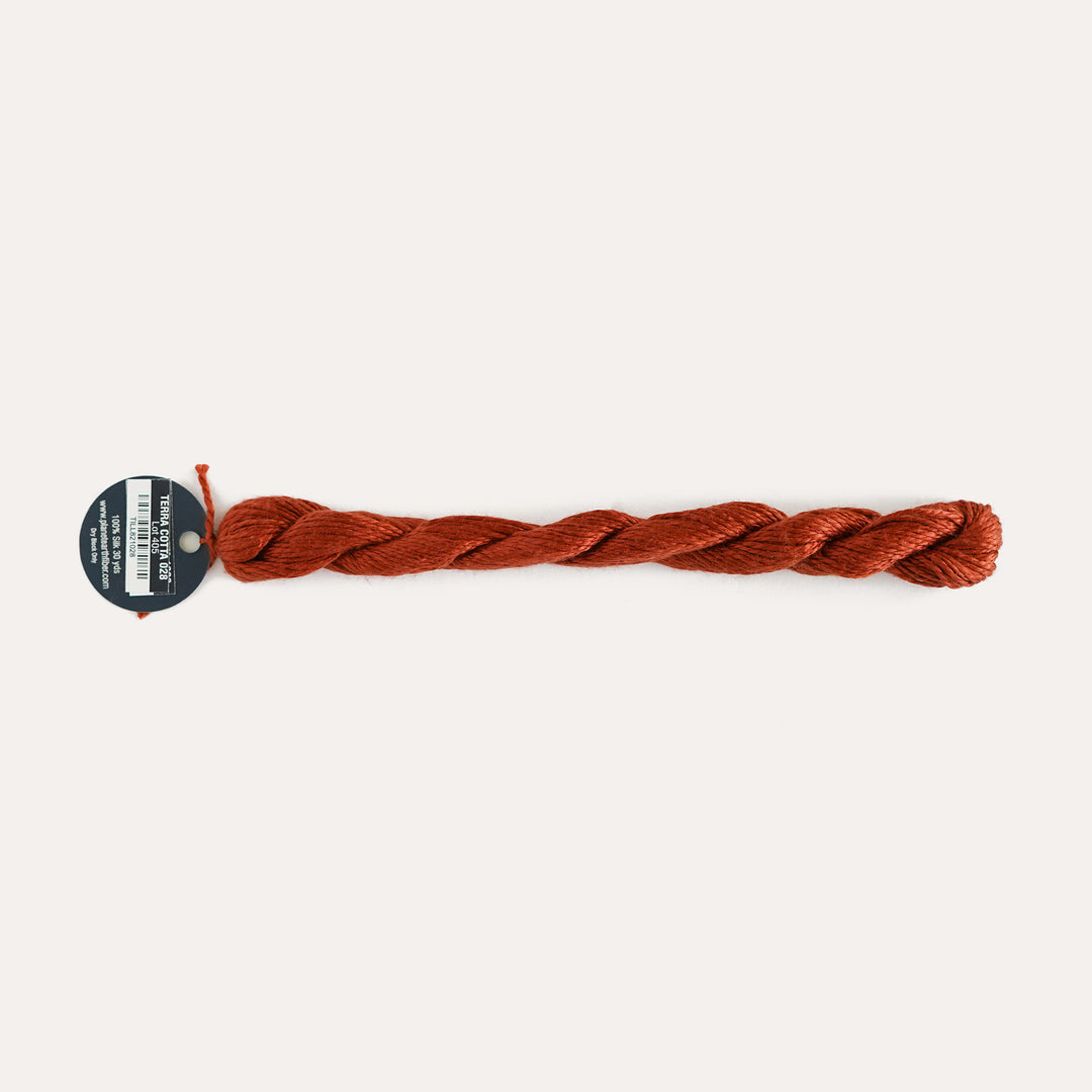 Planet Earth Silk in Terra Cotta 028 by Tilli Tomas, 100% silk needlepoint thread, 30 yard skein, suitable for 13 mesh canvas