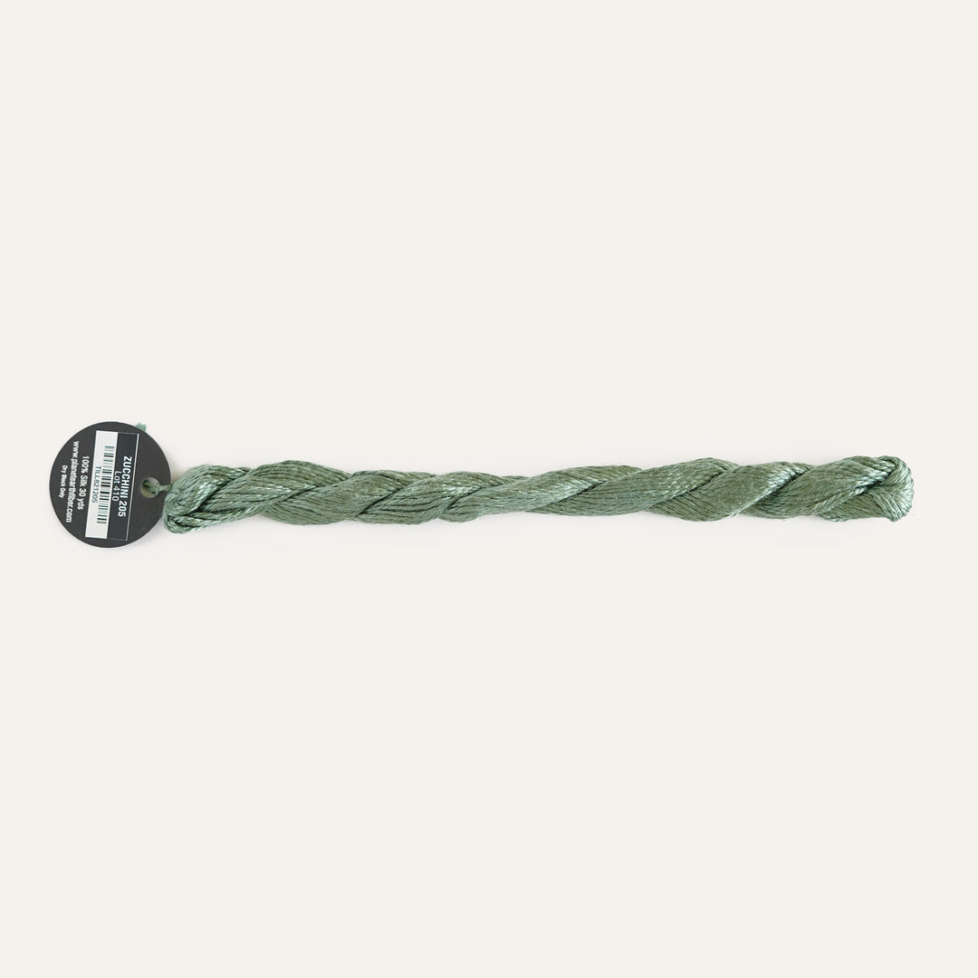 Planet Earth Silk in Zucchini 205 by Tilli Tomas, 100% silk needlepoint thread, 30 yard skein, suitable for 13 mesh canvas