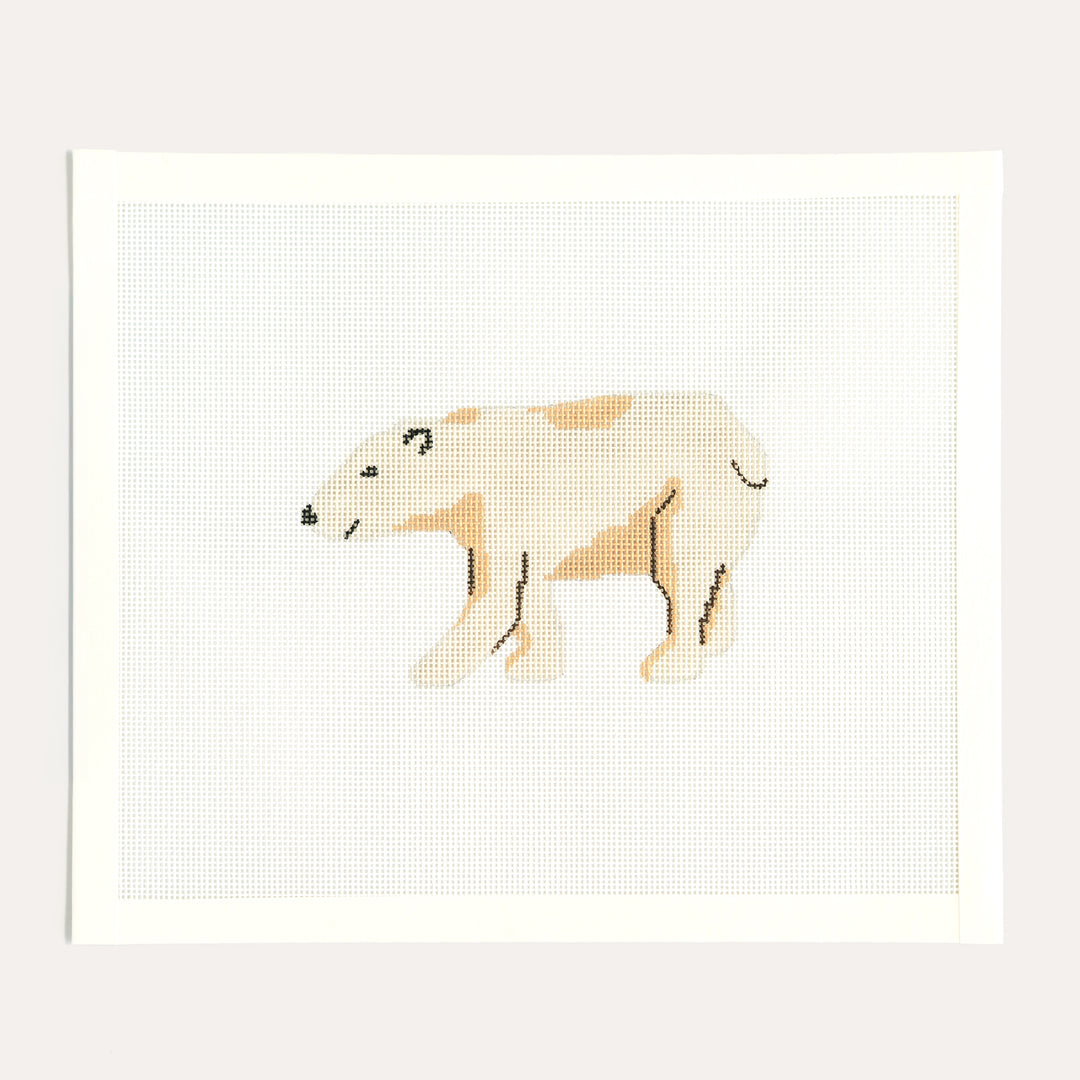 Polar Plunge needlepoint canvas by Eva Howard on 18 mesh with a festive polar bear design