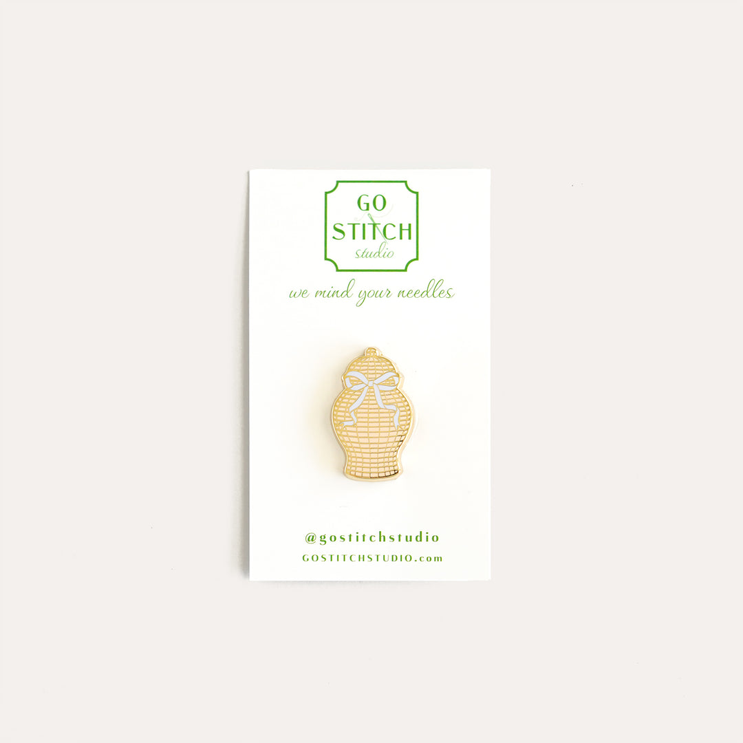 Rattan ginger jar needle minder by Go Stitch Studio with strong magnet