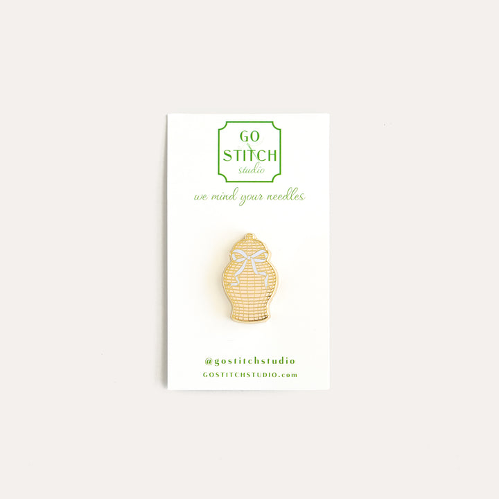 Rattan ginger jar needle minder by Go Stitch Studio with strong magnet