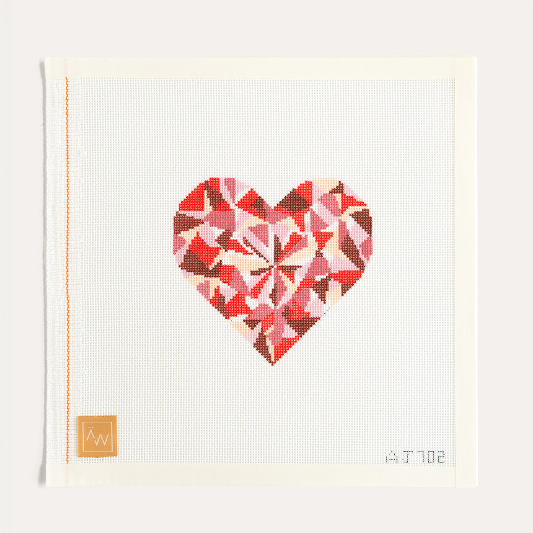 Ruby heart needlepoint canvas by Audrey Wu on 18 mesh canvas
