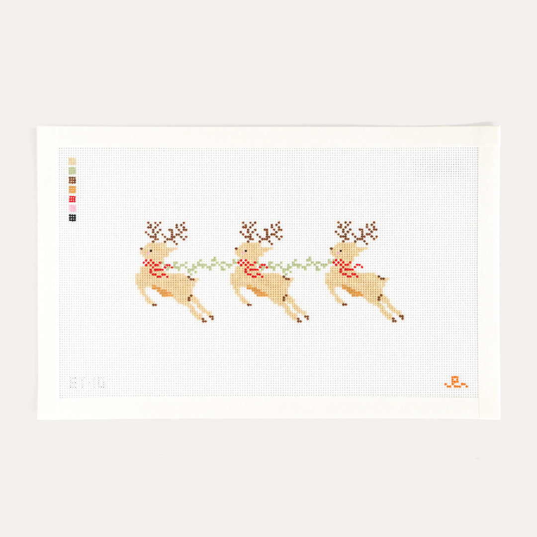 Santa’s Reindeer needlepoint canvas by Elizabeth Taylor on 18 mesh
