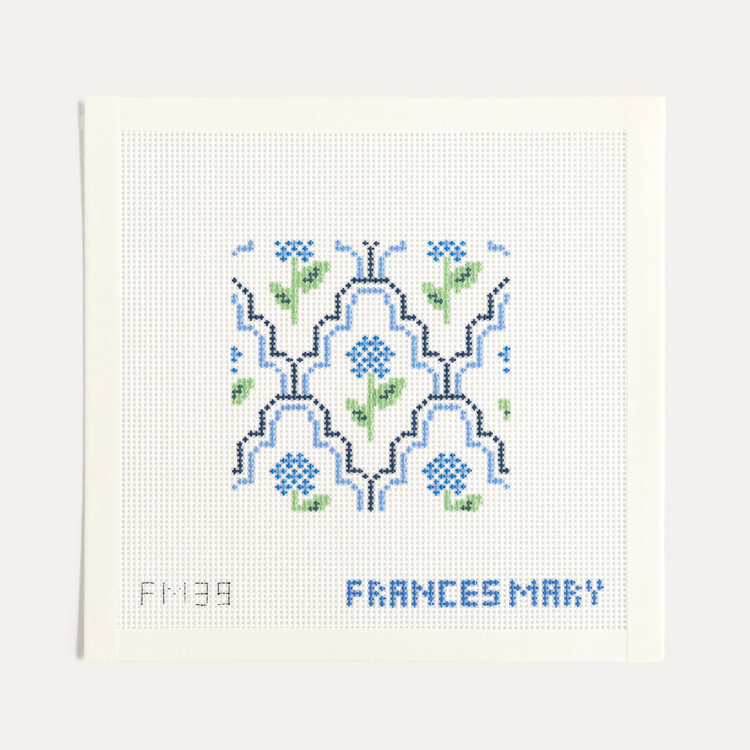 Scallop Hydrangea Coaster needlepoint canvas by Frances Mary Needlepoint on 13 mesh canvas