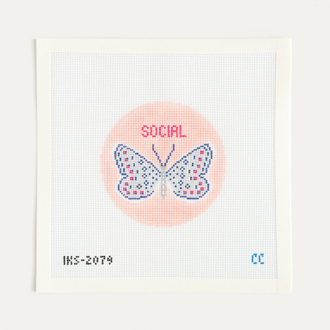 Social Butterfly Ornament needlepoint canvas by Initial K Studio on 18 mesh