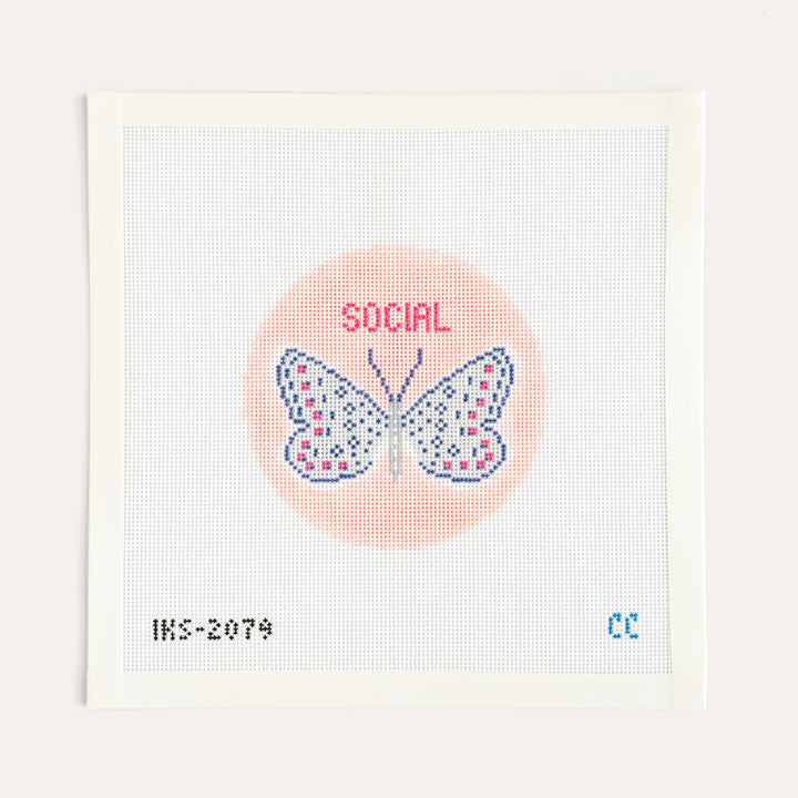 Social Butterfly Ornament needlepoint canvas by Initial K Studio on 18 mesh
