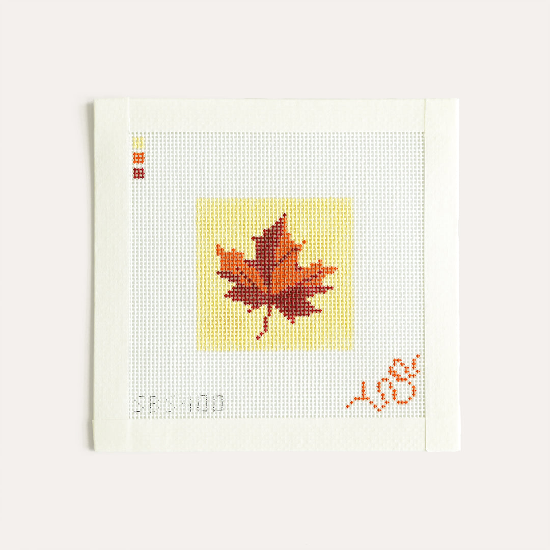 Spellbound Stitchery Autumn Maple Leaf Mini needlepoint canvas 18 mesh fall design