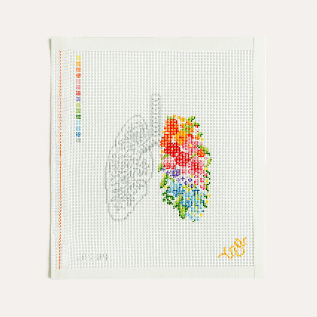 Spellbound Stitchery Floral Lungs needlepoint canvas 18 mesh anatomy inspired floral design