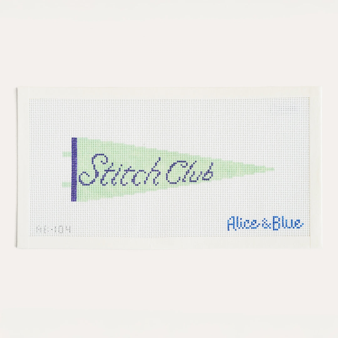 Stitch Club Pennant needlepoint canvas by Alice and Blue on 13 mesh