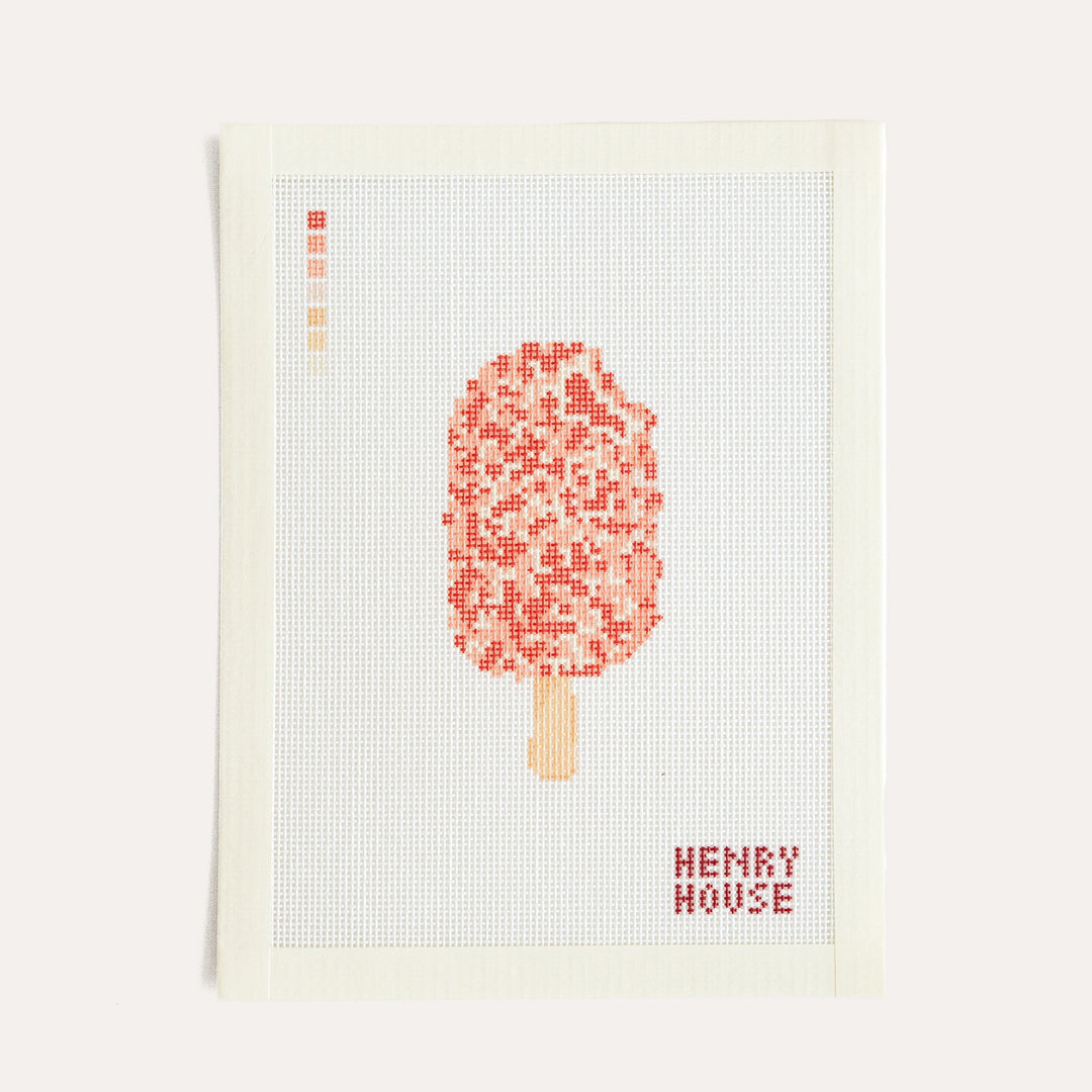 Strawberry Shortcake Ice Cream by Henry House Designs, 18 mesh needlepoint canvas featuring a strawberry ice cream treat