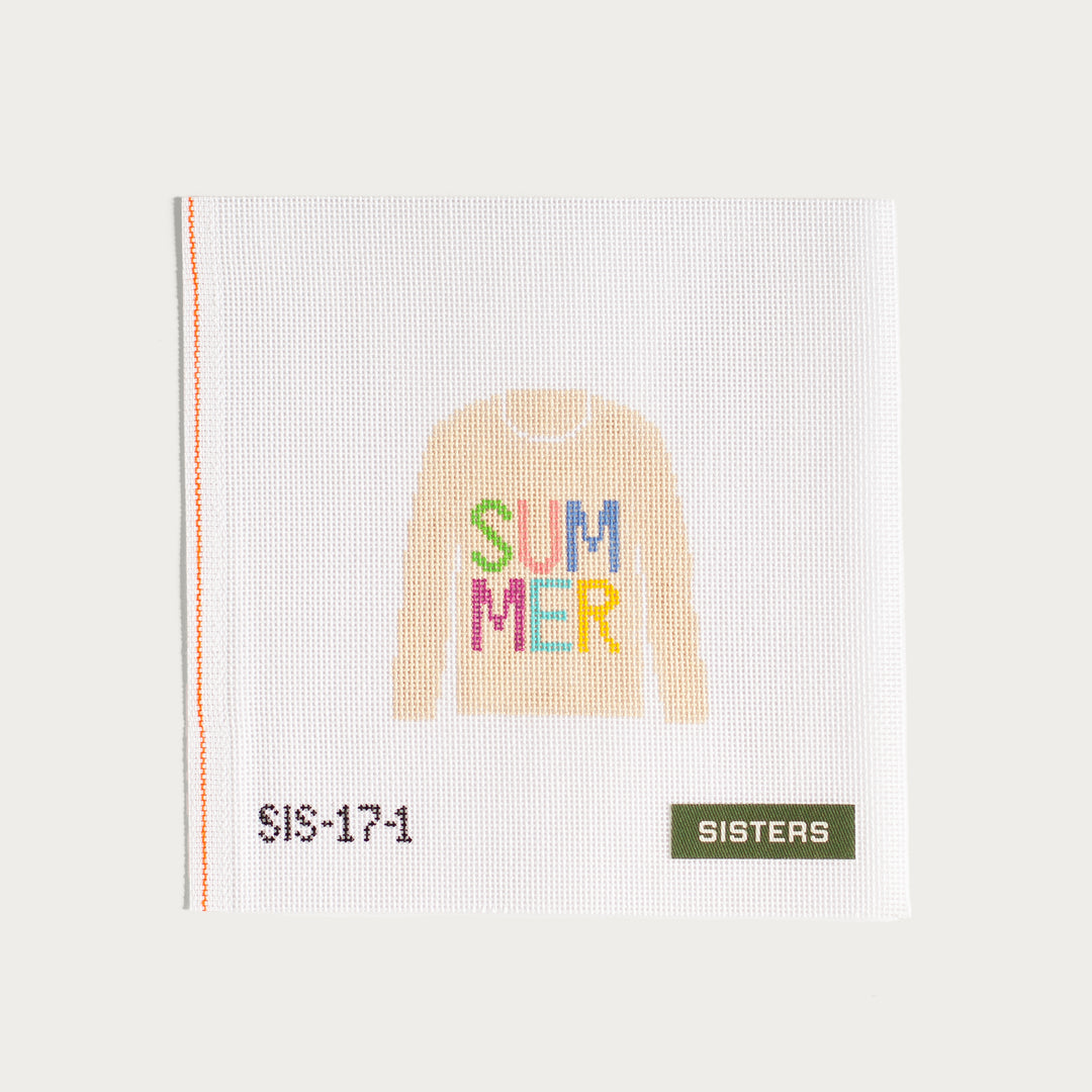 Hand-painted Summer Prep Sweater needlepoint canvas with a classic preppy design.