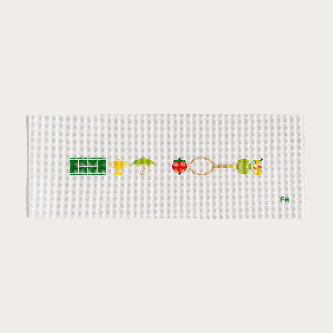 Hand-painted Tennis Icons Key Fob needlepoint canvas with classic tennis designs.