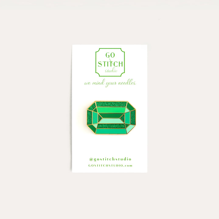 Green diamond needle minder with gold border and flat inset magnet by Go Stitch Studio