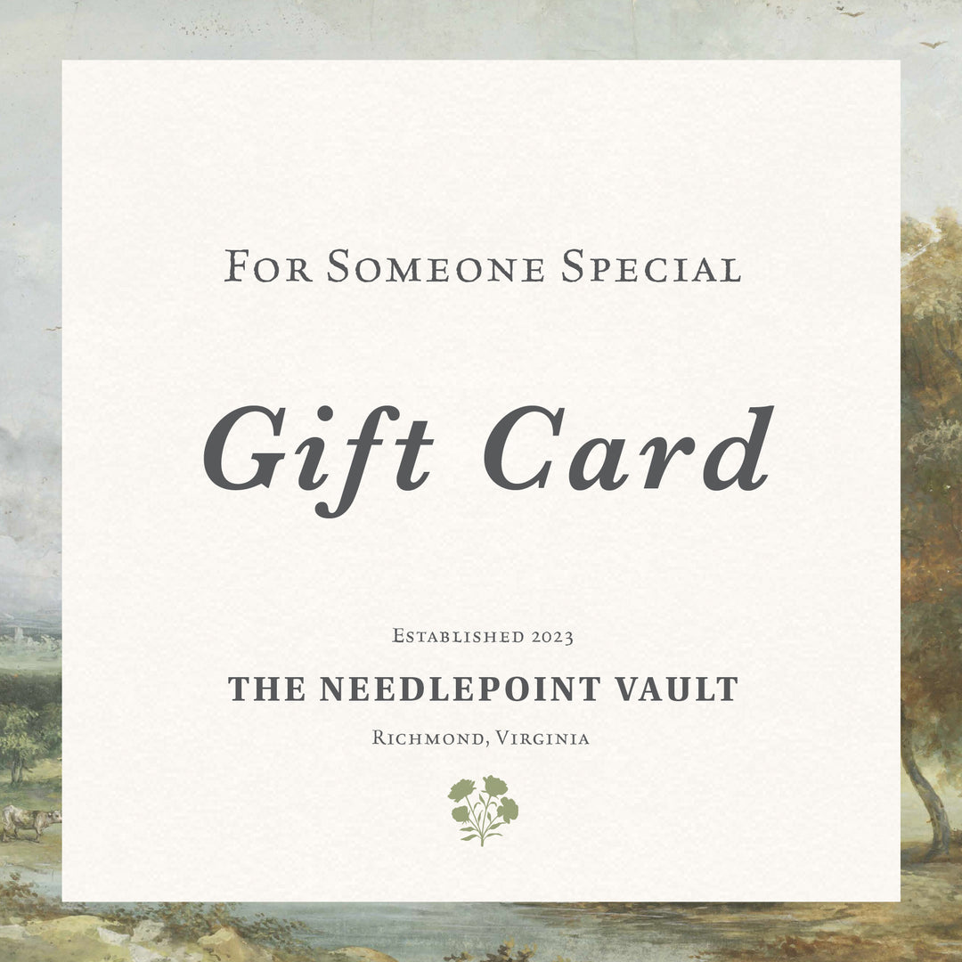 Gift card design reading For Someone Special for The Needlepoint Vault, with floral emblem