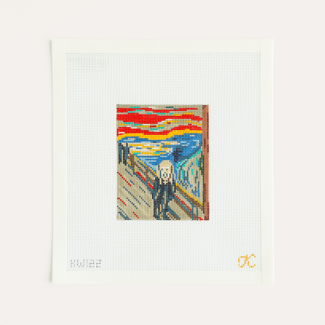 The Scream needlepoint canvas by The Gingham Stitchery on 18 mesh, inspired by Edvard Munch painting