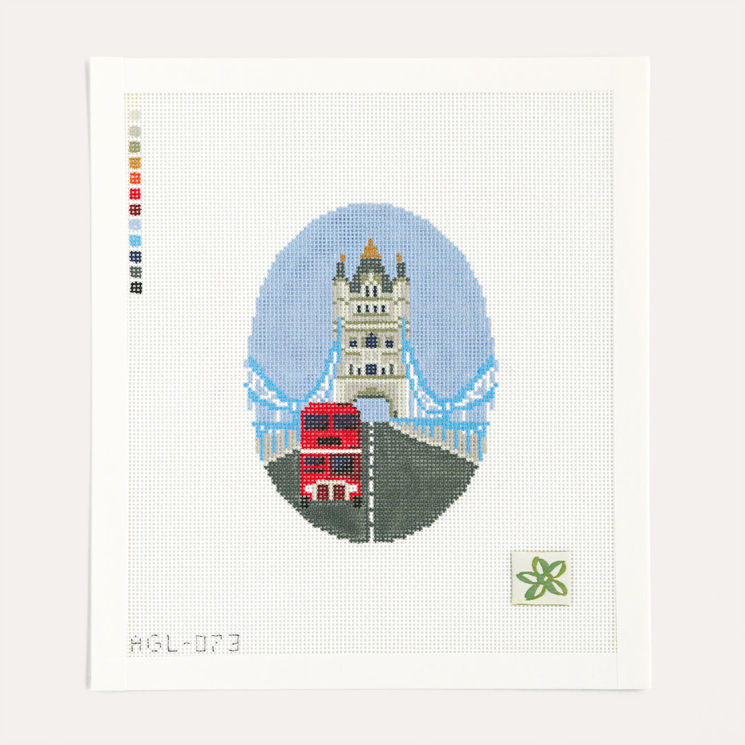 Tower Bridge needlepoint canvas by Dogwood Needlepoint in London design on 18 mesh