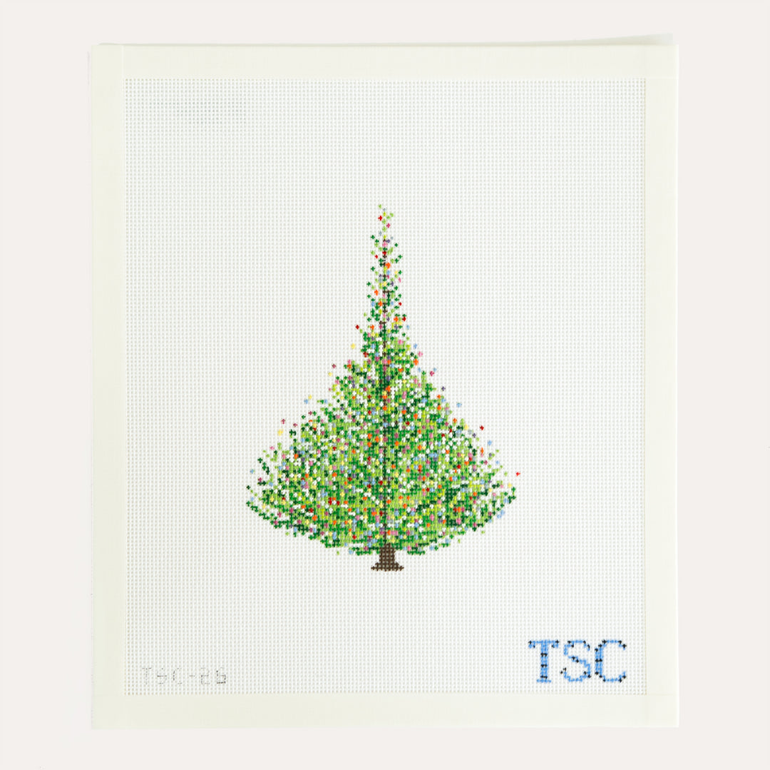 Tree Farm Christmas Tree needlepoint canvas by The Sheffield Collection featuring a Christmas tree on 18 mesh canvas.