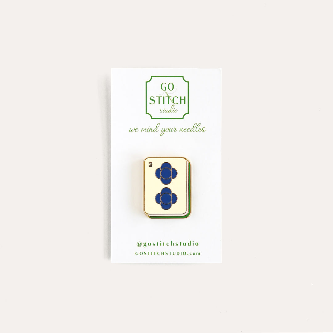 Two Dot Mahjong Tile Needle Minder by Go Stitch Studio with dual N52 magnets and gold accents