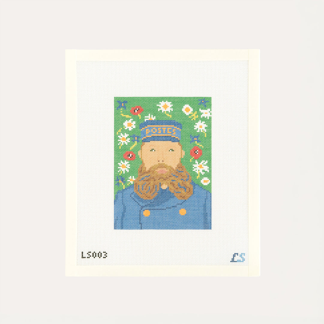 Van Gogh Postman needlepoint canvas by Lake Shore Needlepoint Joseph Roulin portrait on 18 mesh