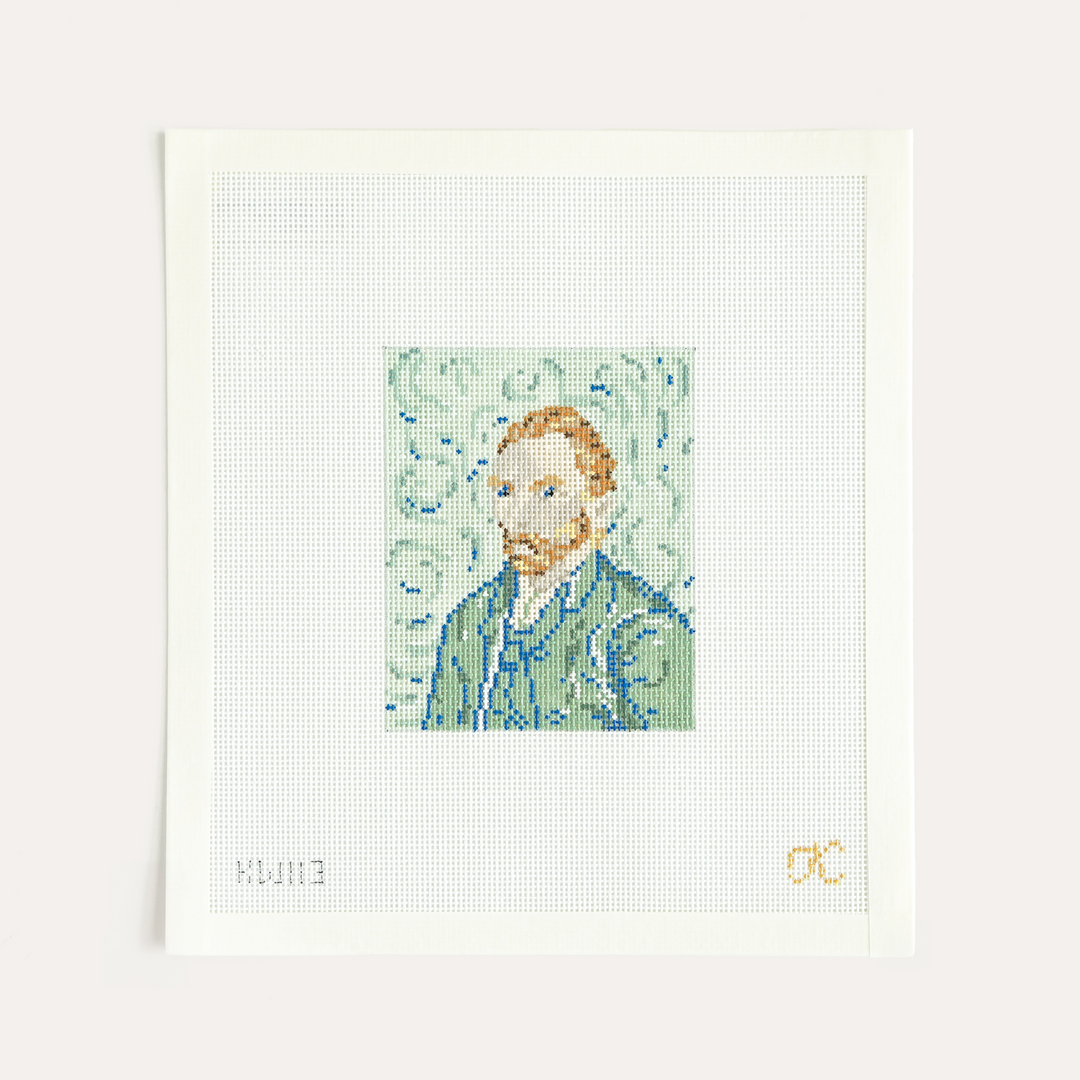 Vincent van Gogh self portrait needlepoint canvas by The Gingham Stitchery on 18 mesh, inspired by famous painting