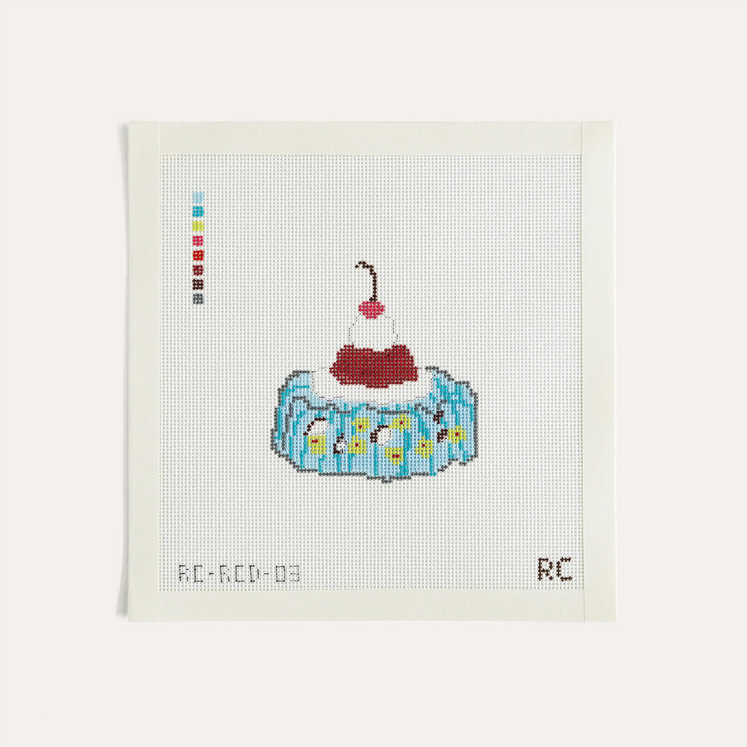 Vintage Veggie Jello needlepoint canvas by RenniCo, 3.125 x 3.25 inch retro holiday design on 18 mesh