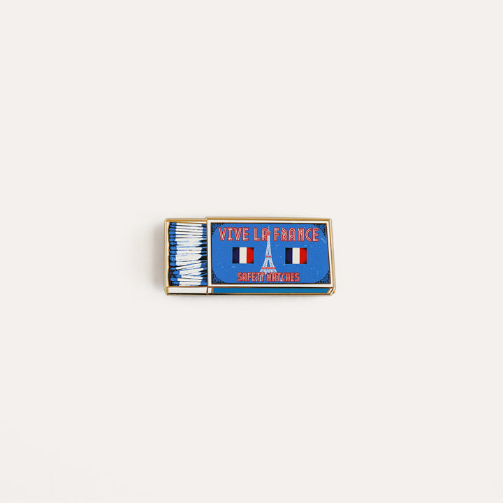 Vive La France Matchbox blue enamel needle minder by Go Stitch Studio with rare earth magnets