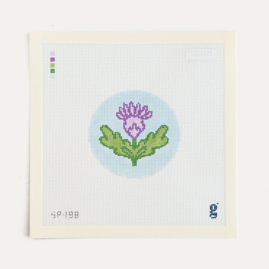 Whimsical Thistle needlepoint canvas by Goodpoint featuring a thistle design on 18 mesh canvas.