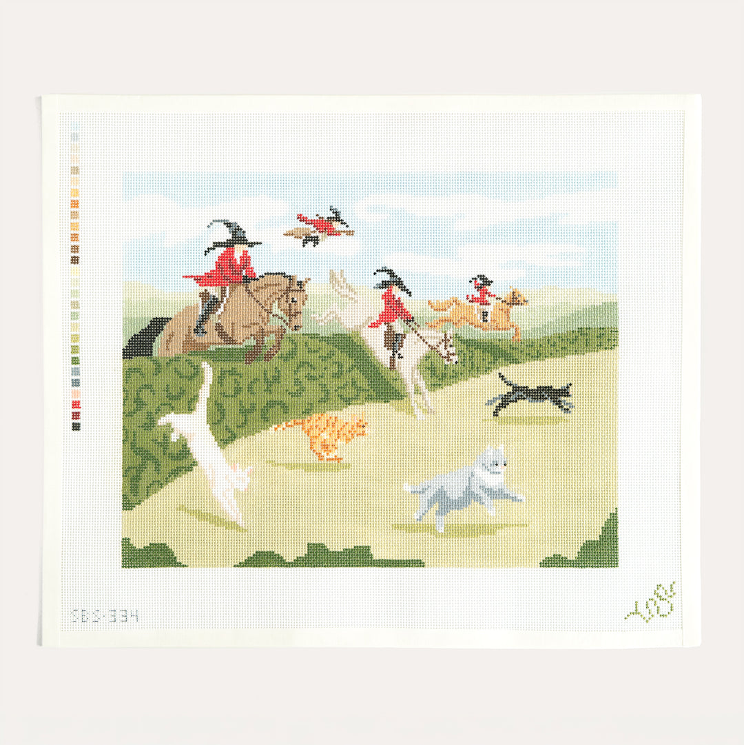 Witch Hunt needlepoint canvas by Spellbound Stitchery on 13 mesh