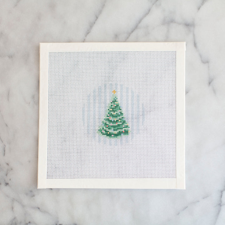 Hand-painted Christmas Tree on Stripes Ornament needlepoint canvas with a festive holiday design.